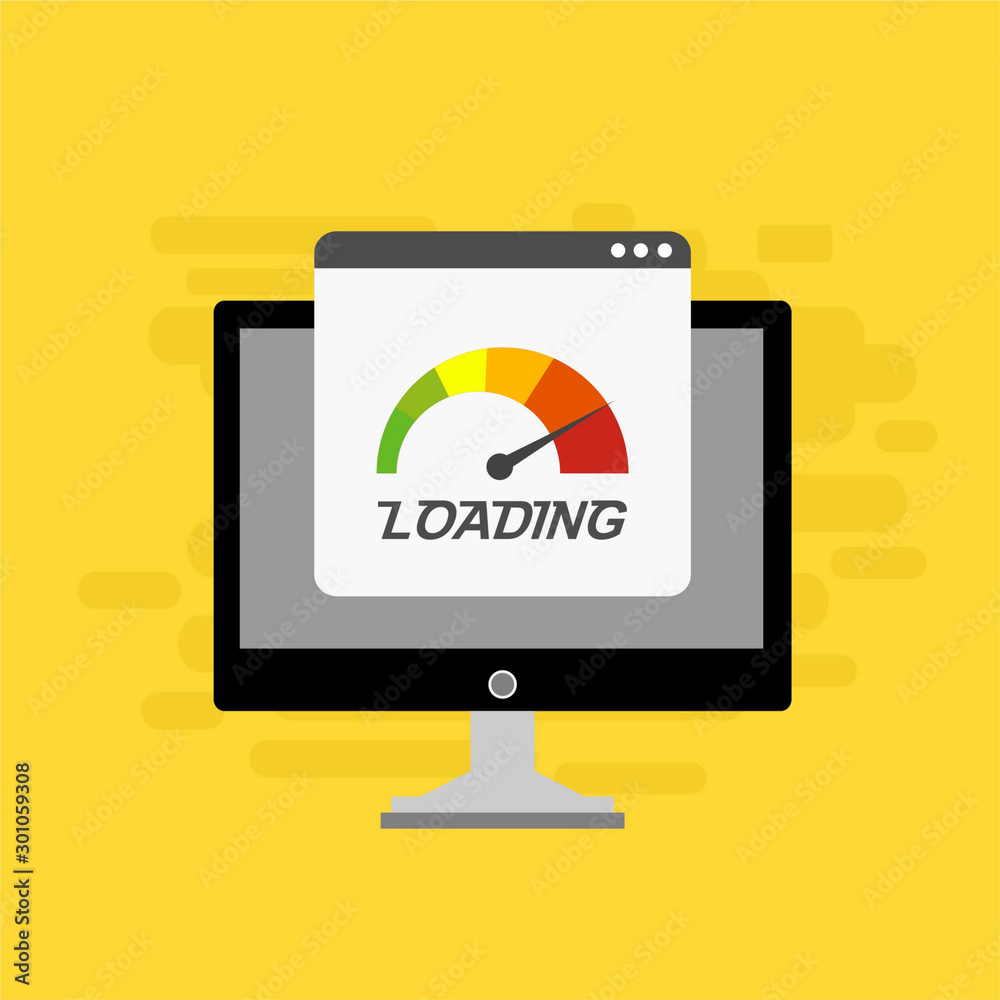 laptop with Speedometer Internet Speed icon. Website speed loading time. Vector illustration for web banner, business presentation, advertising material laptop with Speedometer Internet Speed icon. Website speed loading time. Vector illustration for web banner, business presentation, advertising material