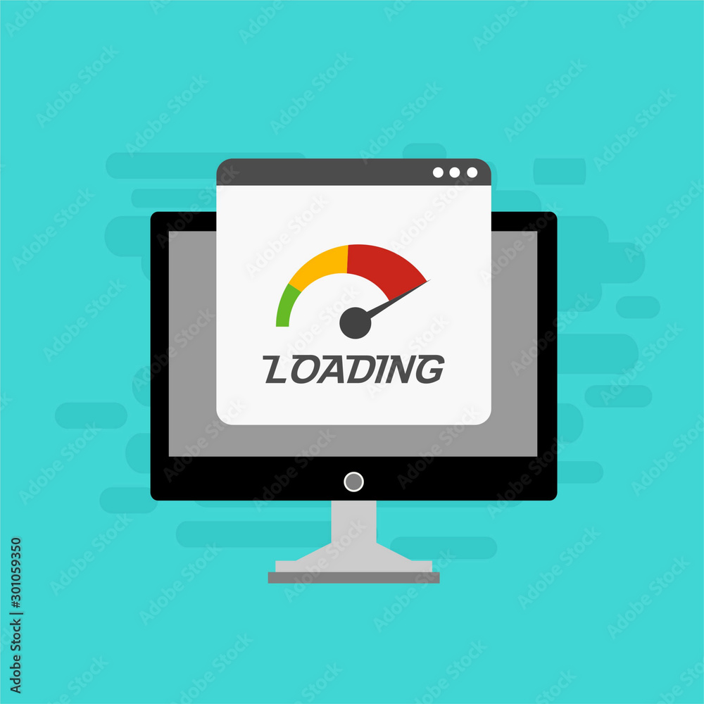laptop with Speedometer Internet Speed icon. Website speed loading time. Vector illustration for web banner, business presentation, advertising material laptop with Speedometer Internet Speed icon. Website speed loading time. Vector illustration for web banner, business presentation, advertising material