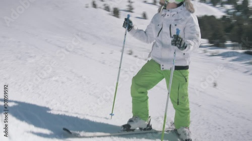 Modern Alpine Skier Posing on Fresh Snow in Sunny Weather Day 3