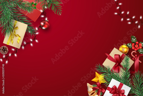 Christmas and Happy new year greeting card Composition of Elements with Christmas Decorations.