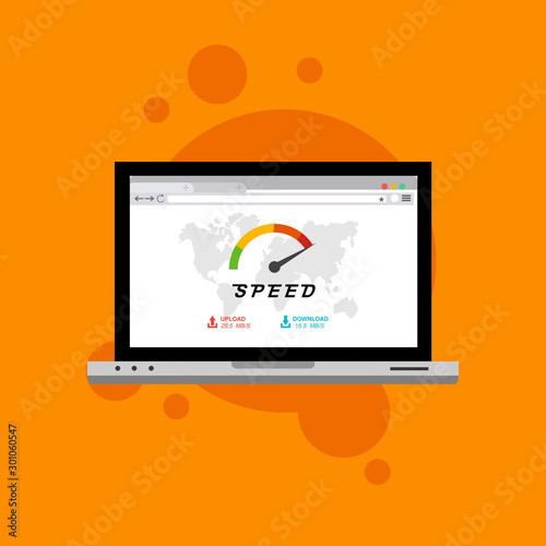 laptop acceleration icon vector template. Site Speed Test Concept Fast or Slow Load Modern vector illustration concept