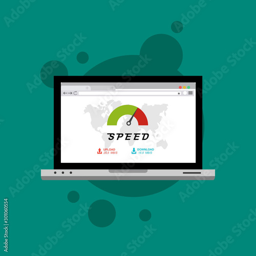 laptop acceleration icon vector template. Site Speed Test Concept Fast or Slow Load Modern vector illustration concept