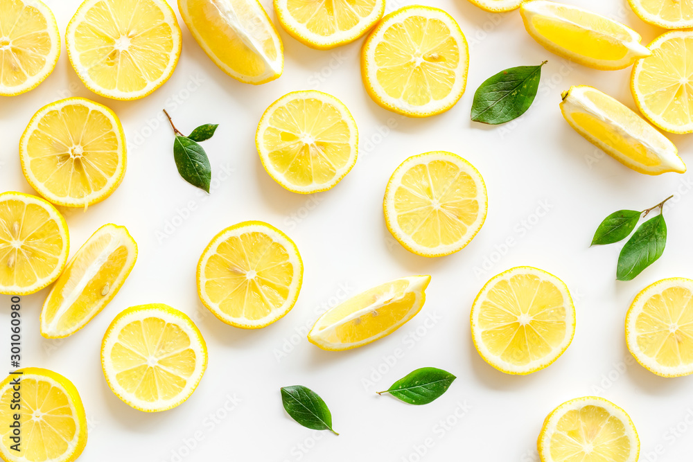Lemon pattern on white background top view