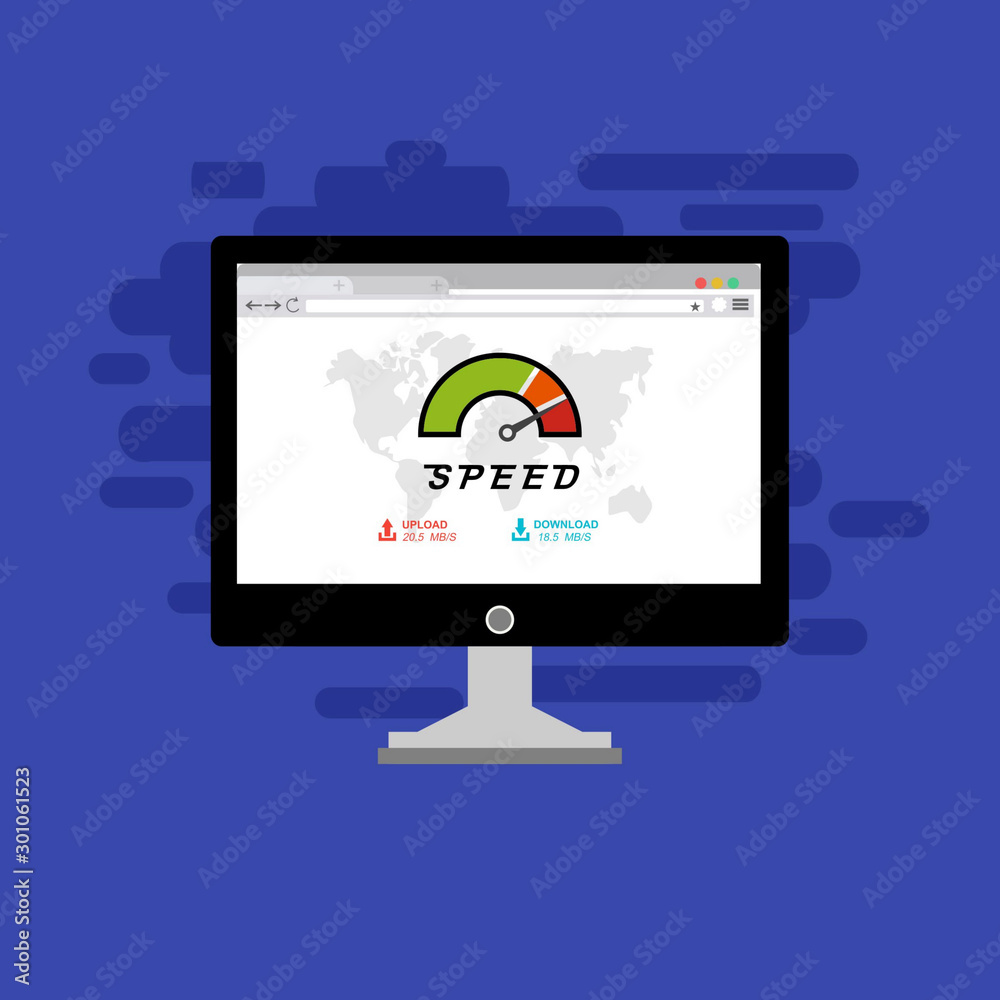 Laptop and internet speed. Loading page Seo and Development with Speedometer smartphone Technology