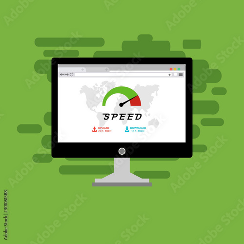 Laptop and internet speed. Loading page Seo and Development with Speedometer smartphone Technology