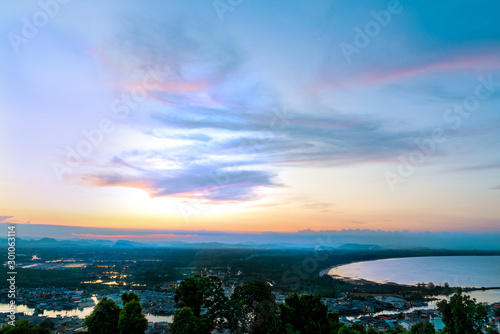 Beautiful Sunset at Mutsea Mountain Viewpoint, southern of Thailand.