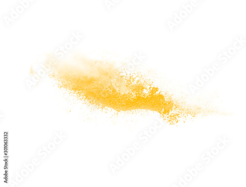 Abstract yellow watercolor explosion in motion isolated on white