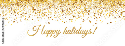 Merry Christmas and New Year card design. Gold glitter decoration