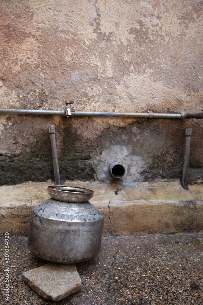 Concept showing water shortage with dry tap, Pune, India