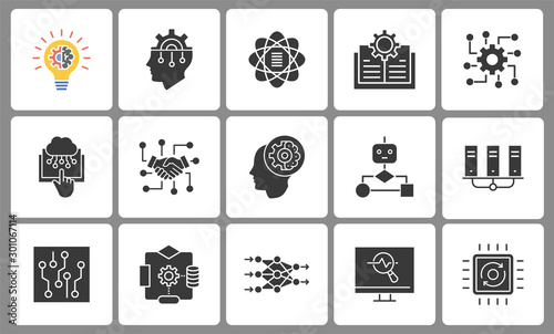Machine learning icon set. Illustrations isolated on white.