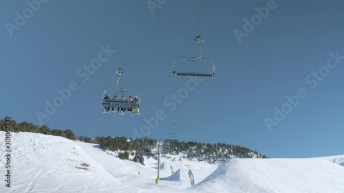 Moving Chair Lift in Ski Resort on Sunny Weather Day 2