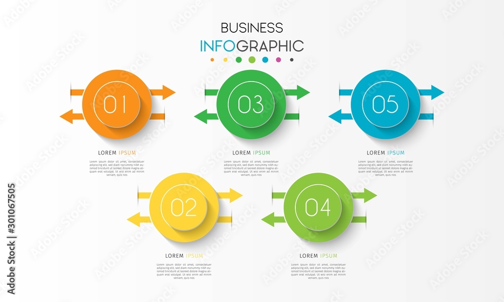 Fototapeta premium Vector infographic design template with 5 options or steps. Can be used for process diagram, workflow layout, info graph, annual report, flow chart.