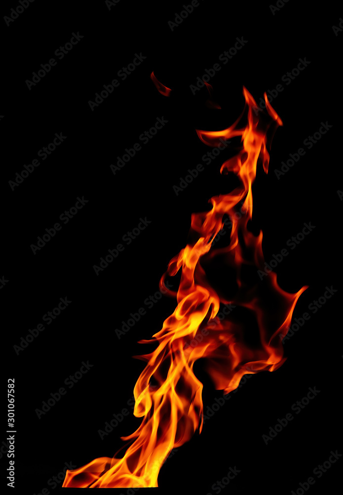 Beautiful yellow, orange and red blaze fire flames.  Isolated on black background.