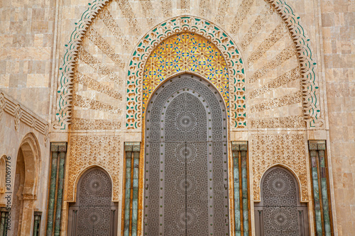 Beautifully decorated door at the mosque of Hassan II in Casablanca, Morocco