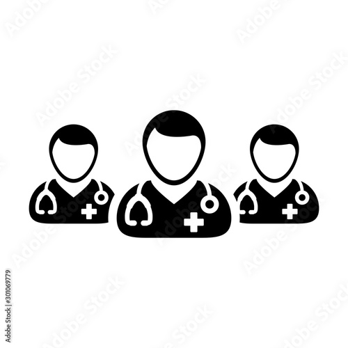 Surgeon icon vector group of male doctors person profile avatar for medical and health consultation in a glyph pictogram illustration