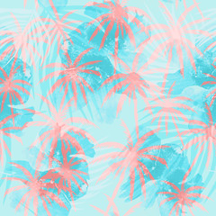 Fotobehang Lichtroze patronen Roze palmen tropisch junglepatroon  © AineGing