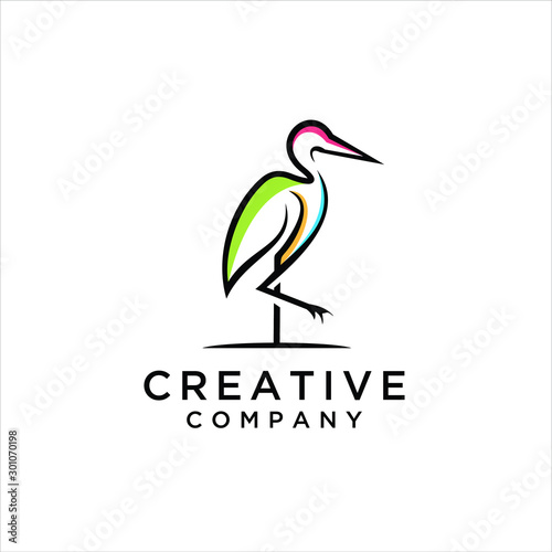  Heron logo design. Flamingo icon illustration vector,  logo design inspiration
