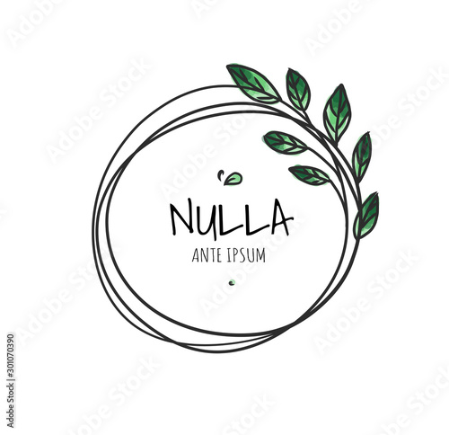 Circle cute hand drawn frame on the white background. Doodle hand drawn decorative outlined wreaths with branches, leaves and flowers. Vector illustration. Circle frame, banner