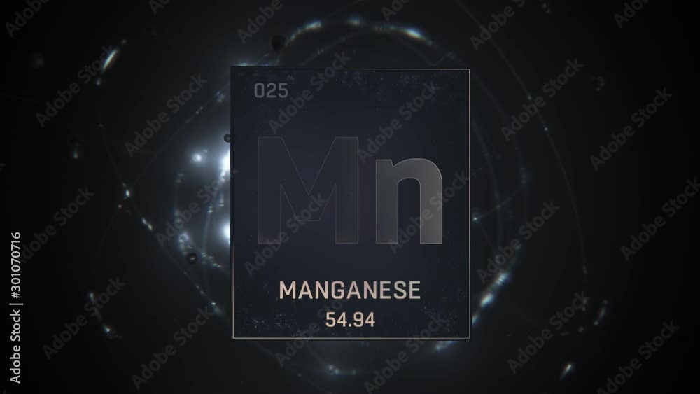 Manganese as Element 25 of the Periodic Table. Seamlessly looping 3D ...