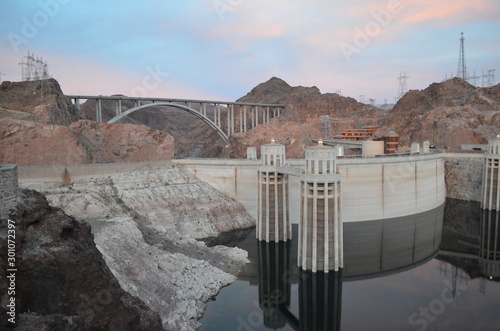 Spring in Nevada: Early Morning View of Hoover Dam and Mike O'Callaghan-Pat Tillman Memorial Bridge photo