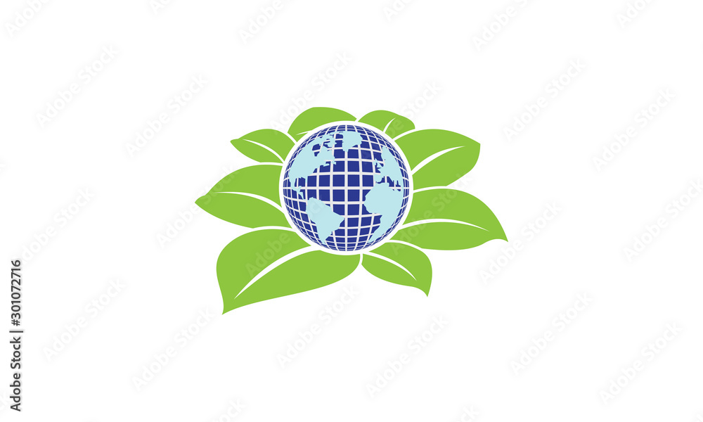 Green Ecological Logo Globe Leaf Icon Green Ecological Logo Globe Leaf Icon