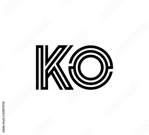 Initial two letter black line shape logo vector KO