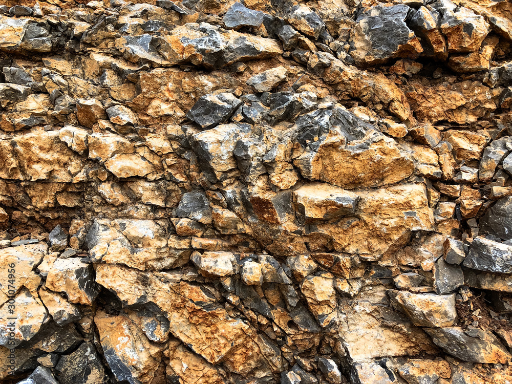 Rocky texture. Beautiful cliffs on the coast. Close-up stone background with copy space.