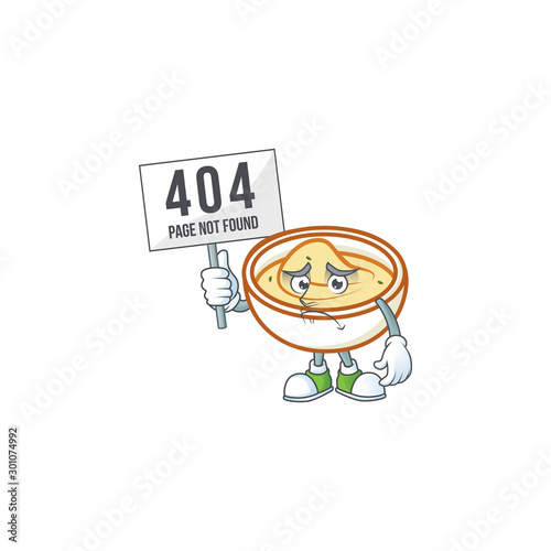 Mashed potatoes cartoon character with mascot pouting bring board.