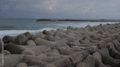 fake rocks on the beach ocean