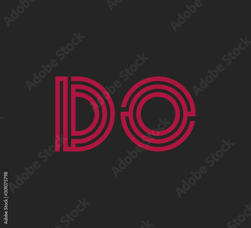 Initial two letter red line shape logo on black vector DO