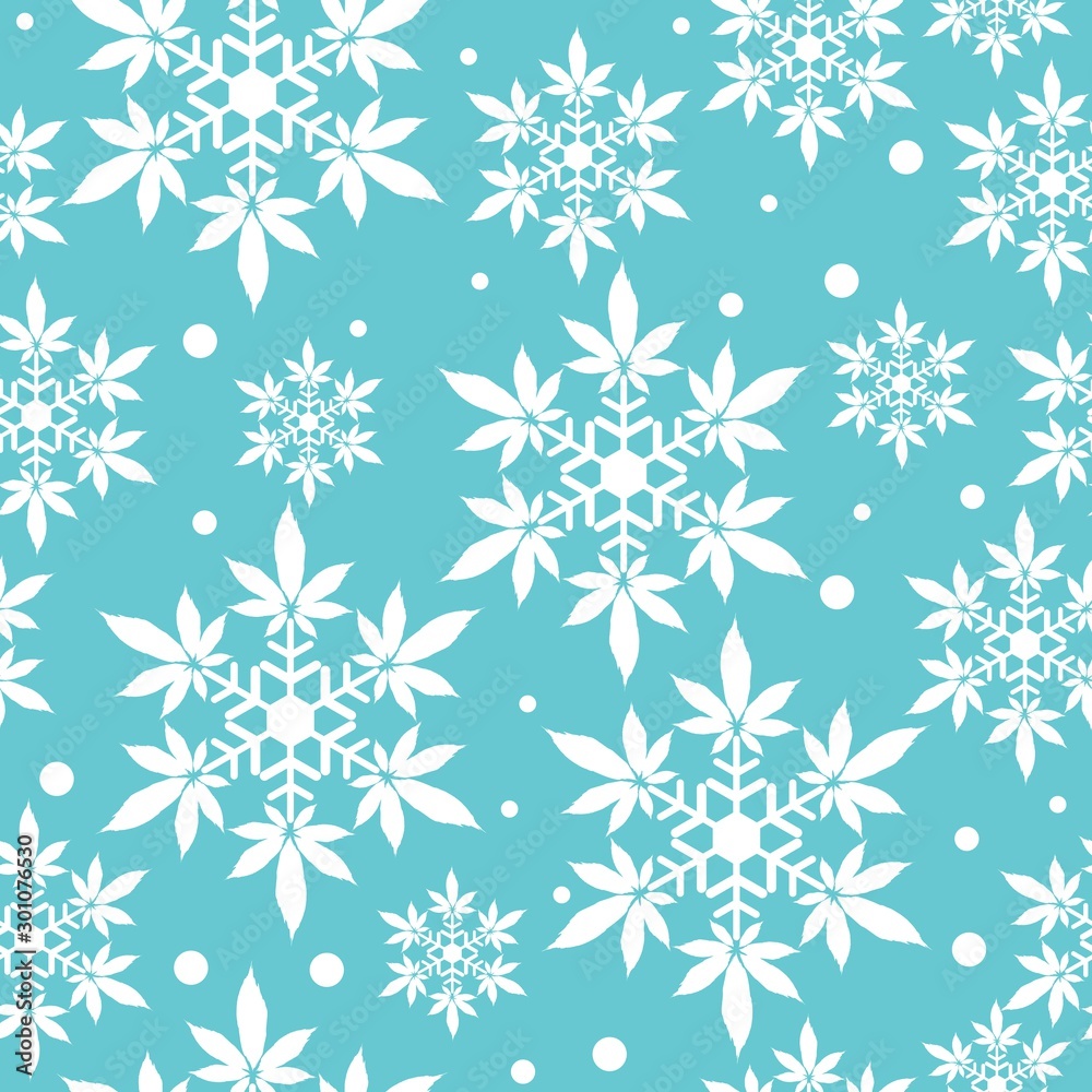 Christmas snowflakes with cannabis leaf seamless vector pattern