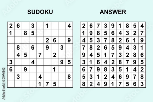 Vector sudoku with answer 283. Puzzle game with numbers.
