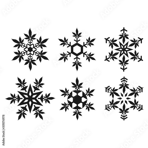 Christmas snowflakes with cannabis leaf  vector 