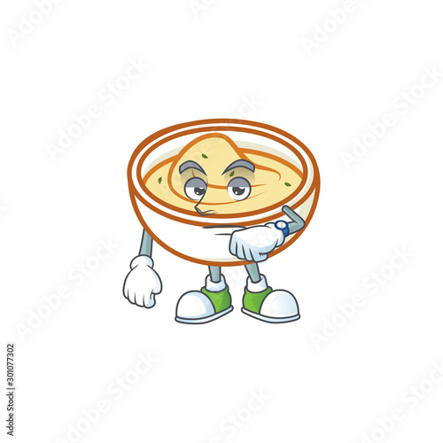 Mashed potatoes in bowl with waiting character