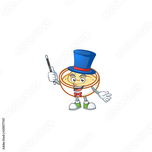 Mashed potatoes in bowl with magician character