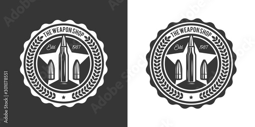Original monochrome vector emblem with the image of combat bullets in retro style.