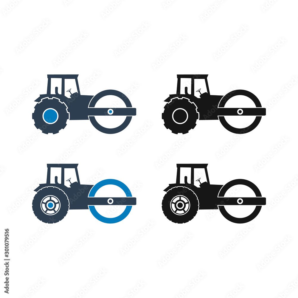 Steam Roller Icon Set. Flat Style vector EPS.