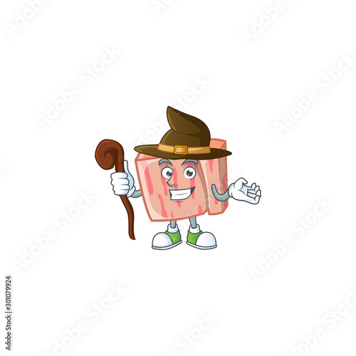 Meat with witch character on white background