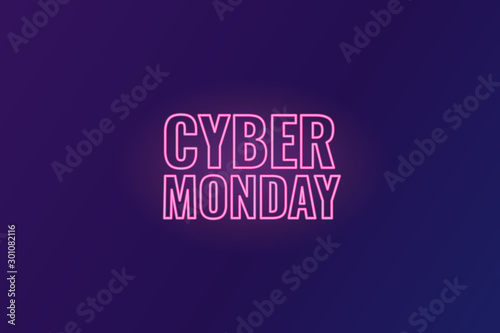 Cyber Monday. Abstract background with neon inscription and gradient spheres. Cyber Monday Sale background. Vector illustration