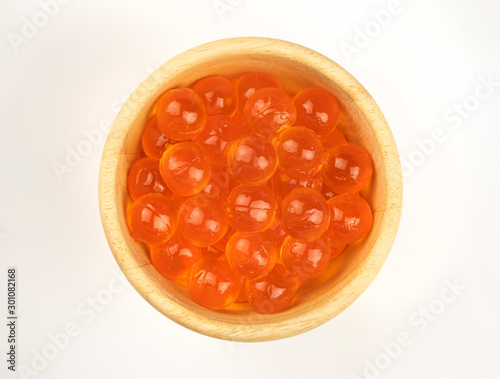 tapioca ball, boba in bubble tea, jelly ball, bubble milk tea ingredient.