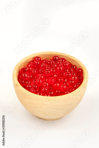 tapioca ball, boba in bubble tea, jelly ball, bubble milk tea ingredient.
