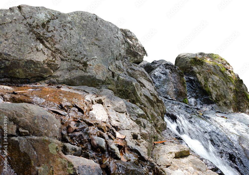 stone Rock cliff water fall isolated on white background. stone Rock cliff water fall isolated on white background.
