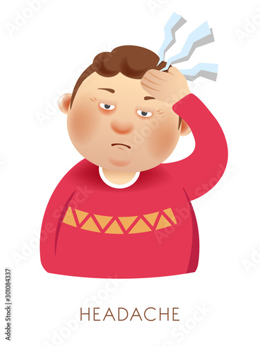 Man with headache and suffering from head pain symptom