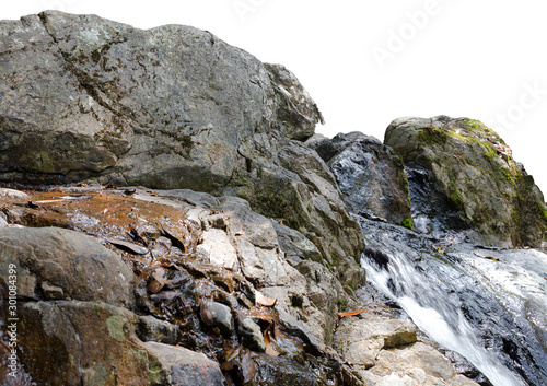 stone Rock cliff water fall isolated on white background. © 223046