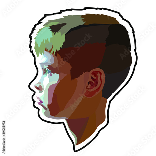 Portrait of a teenager boy in profile. Portrait of a boy in profile on a white background.