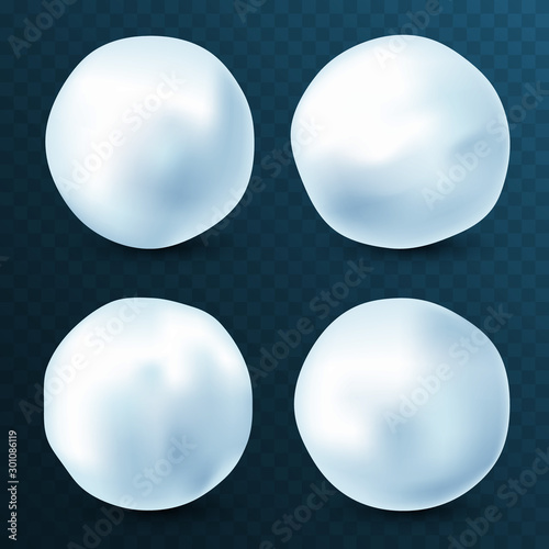 Snowball isolated on white background. Snowballs collection. Frozen ice ball. Winter decoration for Christmas or New Year. Vector snow.