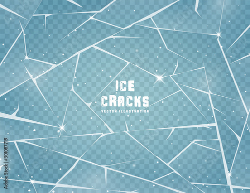 Realistic cracked ice surface. Frozen glass with cracks and scratches. Vector illustration. photo