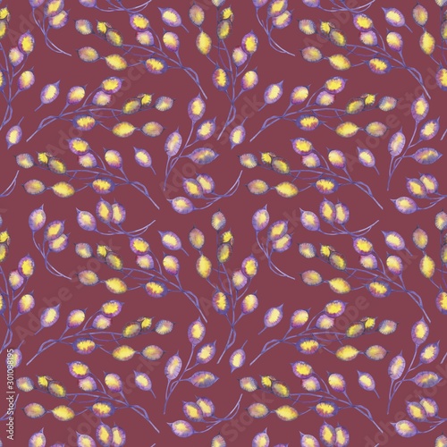 Beautiful seamless background with herbs, leaves and berries. Autumn.  Can be used as a background template for Wallpaper, printing on fabrics, etc.