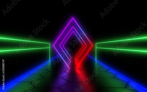 3D abstract background with neon lights . 3d illustration