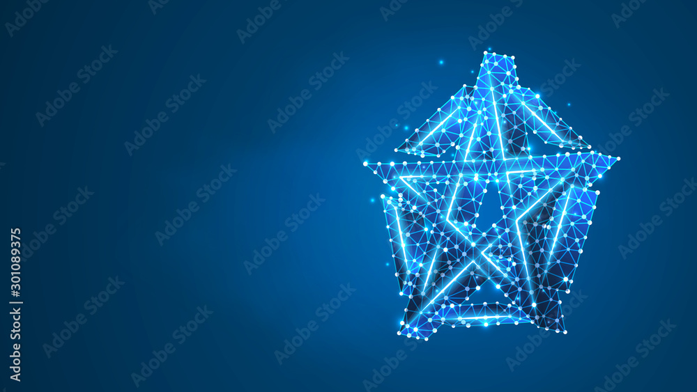 Pentagram or pentalpha or pentangle sign. Ancient pagan symbol of  five-pointed star. Abstract digital wireframe, low poly mesh, vector blue  neon 3d illustration. Triangle, line dot Stock Vector | Adobe Stock